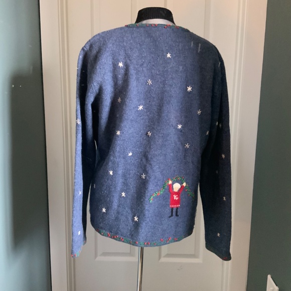 100% Lambswool Talbots Zip Front Cardigan Christmas Embroidered size L - Picture 2 of 12